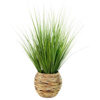 30" Artificial Grass in Woven Sea Grass Round Basket	