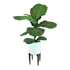 40" Artificial Fig Branch in White Ceramic Stand	