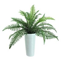 36" Faux Fern Plant in White Ribbed Metal Planter