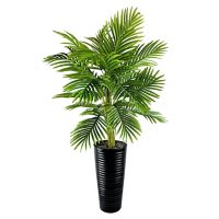 48" Faux Palm in Black Ribbed Metal Planter	