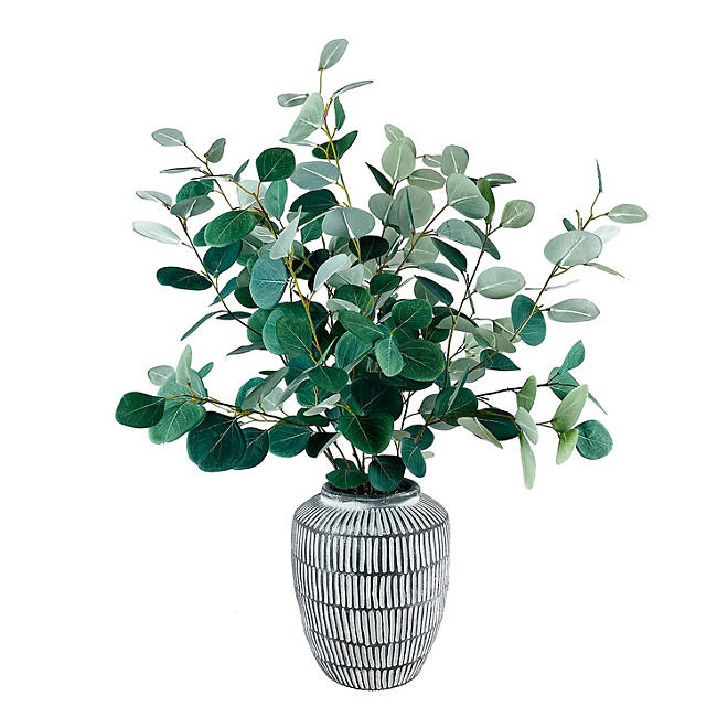 Artificial Eucalyptus in Artisan Style Handmade Textured Vase