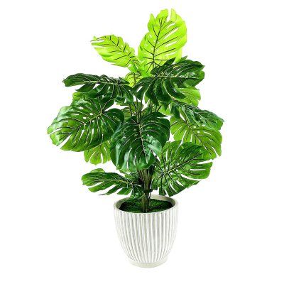 Faux 34" Split Leaf Philodendron in Ribbed Ceramic Planter