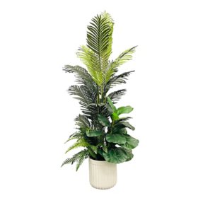 Artificial 7.5' Mixed Garden Tree in Ribbed Creamy White Ceramic Pot
