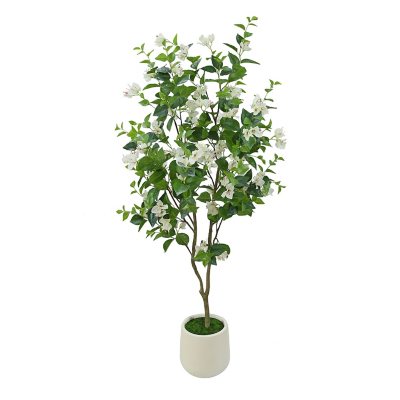Faux 6' White Bougainvillea Tree in White Pot