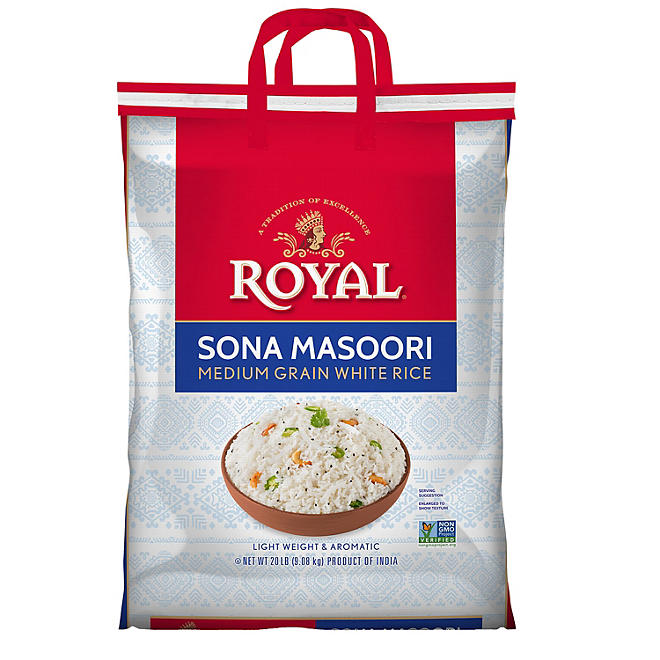Royal Sona Masoori Medium Grain White Rice, 20 lbs.