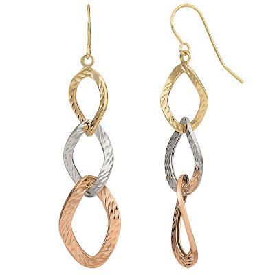14K TriColor Gold Graduated Diamond Cut Link Earrings Sam's Club
