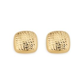 Square Button Diamond Cut Stud Earrings in 14K Gold