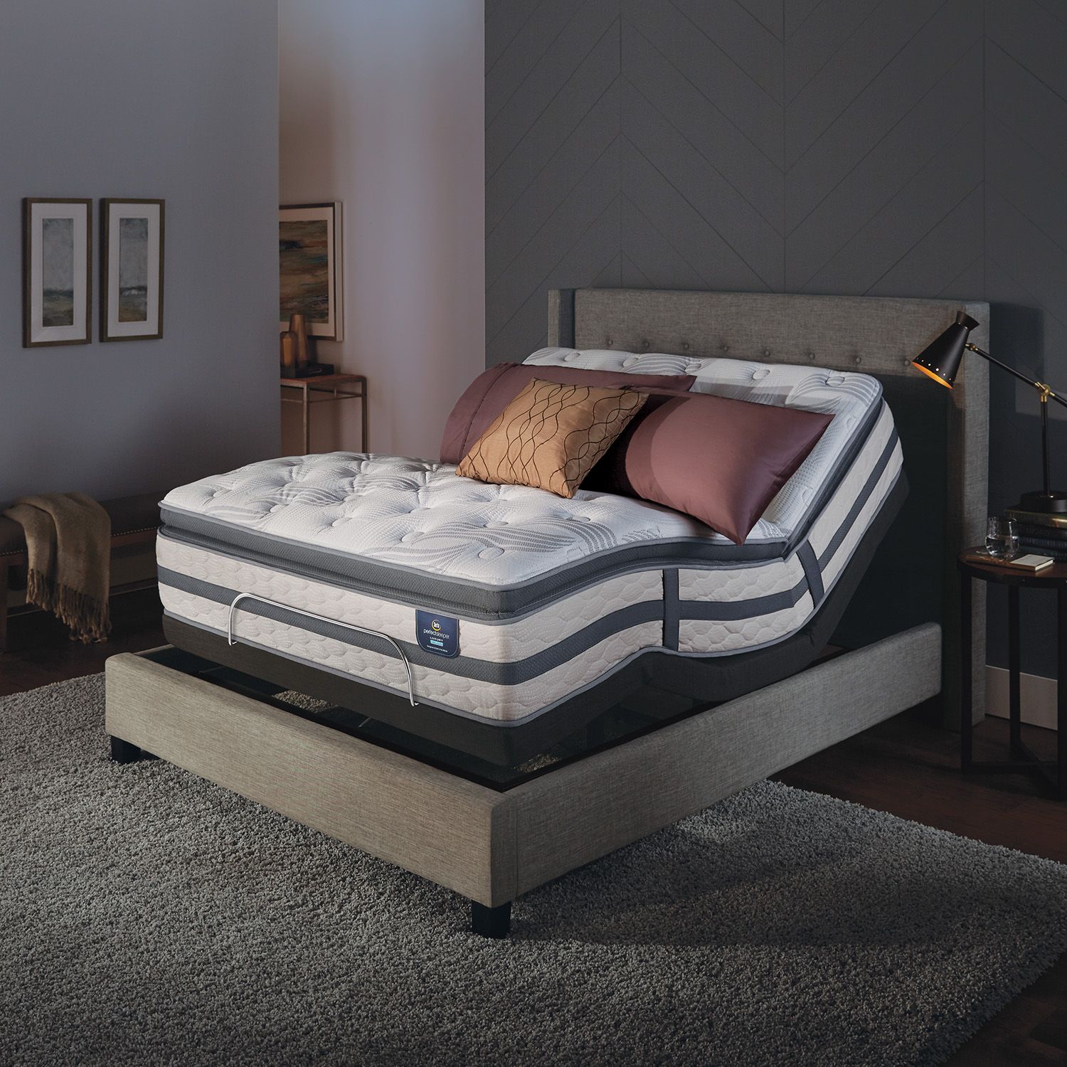 Serta Perfect Sleeper Luxury Hybrid Glenmoor Firm Pillow Top Mattress and Serta Motion Essentials Adjustable Foundation Mattress Set