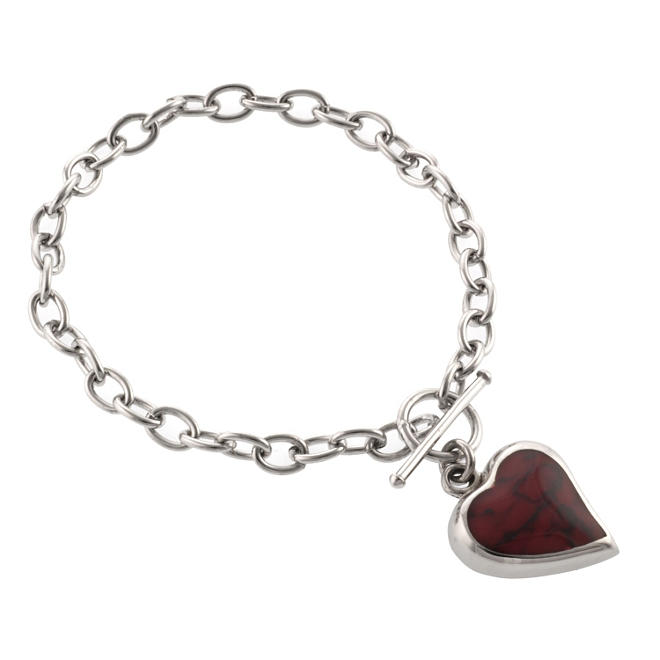 Lab Created Red Jasper Heart Bracelet in Sterling Silver