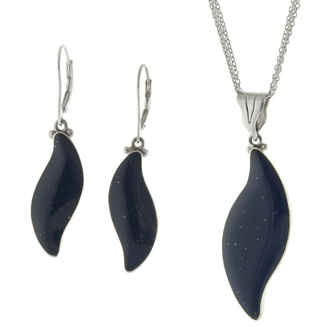 Sterling Silver and Genuine Lapis Earring and Pendant Set