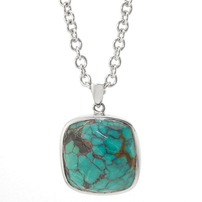 Sterling Silver Square Turquoise Pendant 