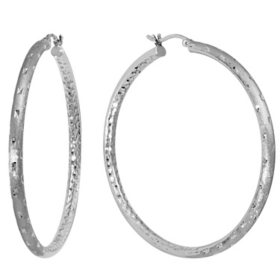 Sterling Silver 56mm Diamond Cut Click-Top Hoop Earrings