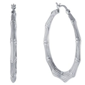 Sterling Silver 40mm Bamboo Style Click-Top Hoop Earrings		