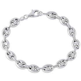 Italian Sterling Silver Puffy Mariner Chain Bracelet