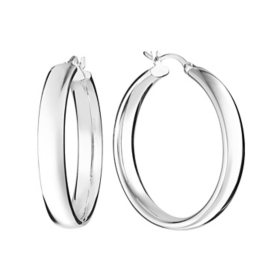 Sterling Silver High Polished Wedding Band Style Hoop Earrings