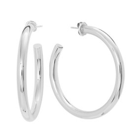 Sterling Silver 54mm Round Tube Post Hoop Earrings