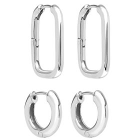 Sterling Silver Polished Huggie And Paperclip Earring Set