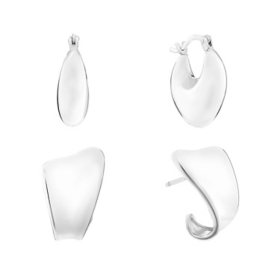 High Polish & Diamond Cut Earring Set in Sterling Silver