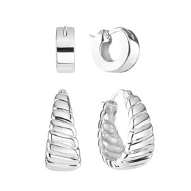 High Polish & Diamond Cut Earring Set in Sterling Silver