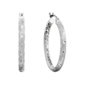 Diamond Cut Hoop Earrings in Sterling Silver