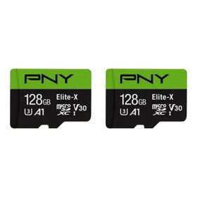 PNY 128GB Elite-X Class 10 U3 V30 microSDXC Flash Memory Card 2 Pack