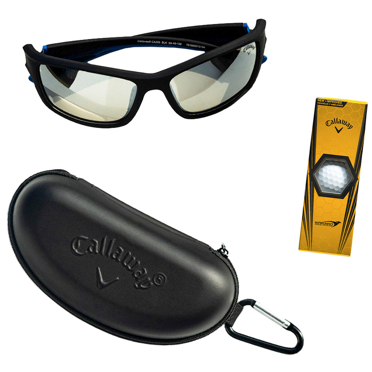Callaway CA305 Black Plastic Sunglasses with Case and Golf Ball Set