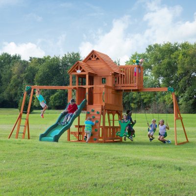 kidkraft mockingbird view swing set & activity center