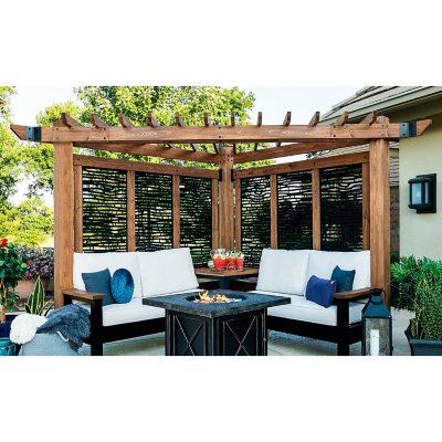 Backyard Discovery Tuscany Cedar Cabana Pergola with Conversation Seating -  Bamboo/Cast Pumice - Sam's Club