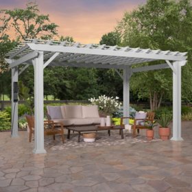 Backyard Discovery Hawthorne Traditional Steel Pergola w/ Electric and Sail Shade Soft Canopy, Assorted Sizes