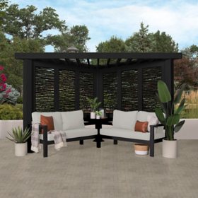 Backyard Discovery Glendale Modern Steel Cabana Pergola with Conversation Seating (Cast Pumice)