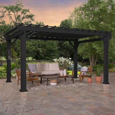 Backyard Discovery 14 x 12 Stratford Traditional Steel Pergola with Sail Shade Soft Canopy