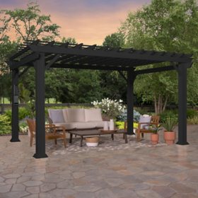 Backyard Discovery Stratford Traditional Steel Pergola w/ Electric with Sail Shade Soft Canopy