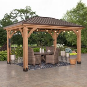 Backyard Discovery 14' x 10' Cordova Gazebo with Electric, Light Brown