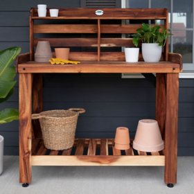 Backyard Discovery 47" Acacia Wood Garden Potting Bench & Serving Bar w/ Shelf