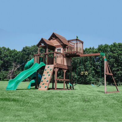 Backyard Discovery Skyfort III Cedar Swing Wooden Play Set with Tube Slide