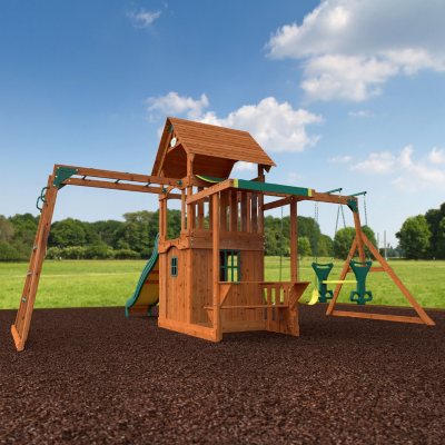 Cedar Wood Swing Set Kids Playground Outdoor Backyard Fort Slide Play