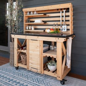 Backyard Discovery 48" Cedar Buffet Hutch Serving Station with Steel Countertop