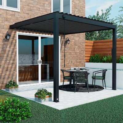Backyard Discovery Evanston Wall-Mounted Louvered Metal Pergola:- 10' x 10'