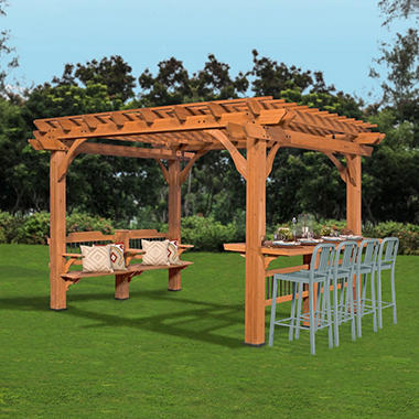 Oasis 12′ x 10′ Pergola with Built in Bar and Bench