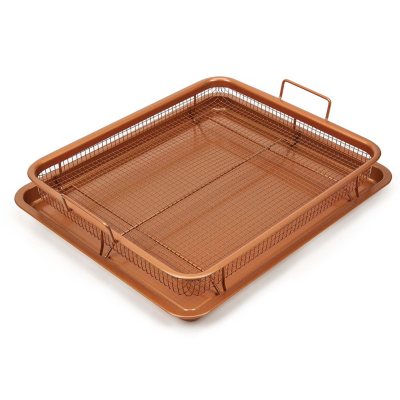 Non-Stick Baking Tray with Grill Crispy Basket Copper Crisper Air Fryer Pan