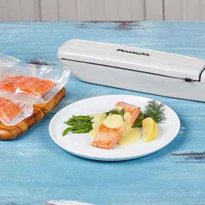 PowerXL Duo NutriSealer Food Vacuum Sealer Machine with Vacuum Seal Bags & Rolls, Double Airtight Sealing with Built-in Cutter, Small Snack Bag
