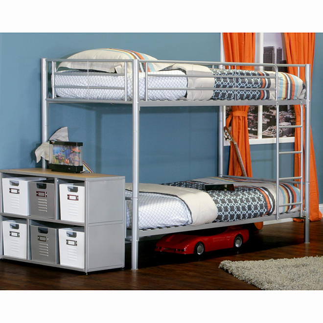 Silver Metal Twin Over Twin Bunk Bed