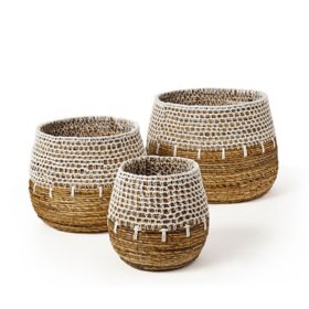 Banana Baskets with String Honeycomb Outside Pattern, Set of 3, Assorted Styles		