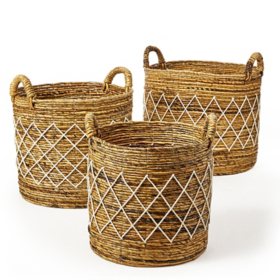 Banana Baskets with String Honeycomb Outside Pattern, Set of 3, Assorted Styles		