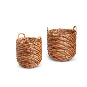 Round Rattan Baskets with Ear Handles, Set of 2