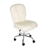 Liz Faux Flokati Armless Office Chair, Off-White and Chrome Base