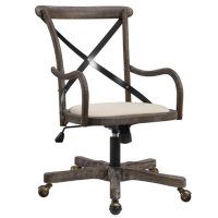 Wes Café Office Chair, Neutral Fabric Seat and Gray Wash Base