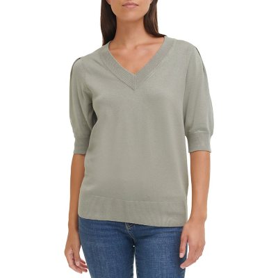 Women's Top Dark Gray Polyester V Neck Long Sleeve Women Blouse - Walmart .com