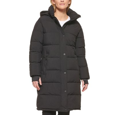 DKNY Women's Quilted Water Resistant Hooded Down Coat (Black, L) 