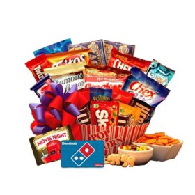 Ultimate Movie Lovers Movie Night Gift Basket with Redbox and Dominos Gift Cards